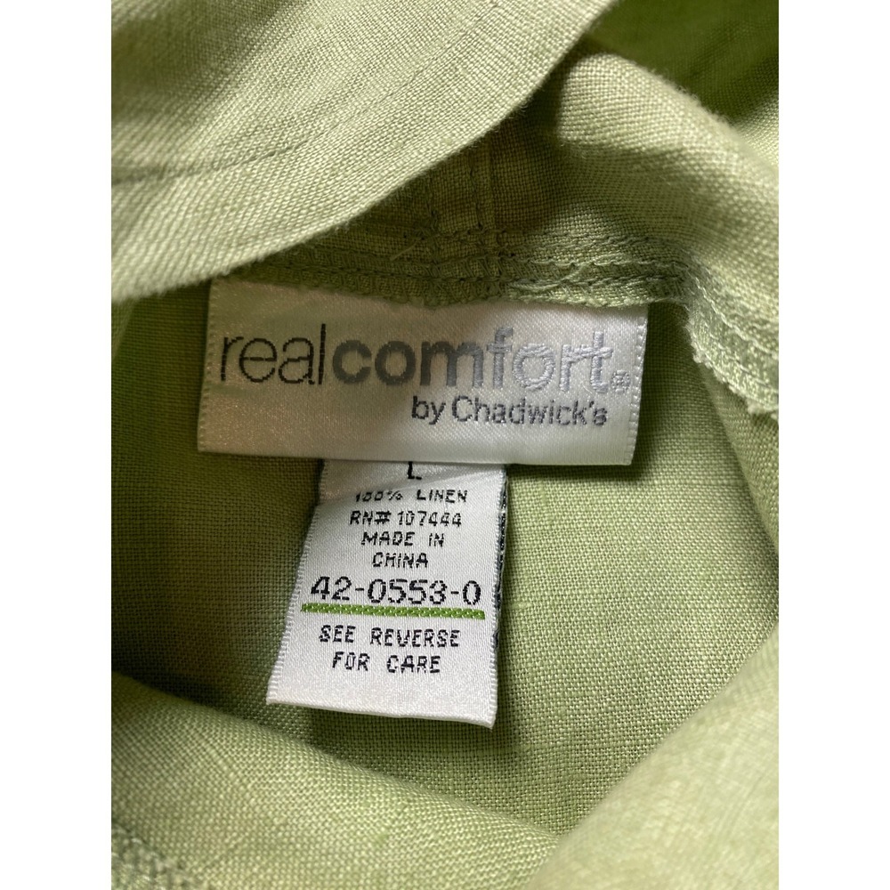 Real Comfort by Chadwick's Green 100% Linen Pullover Hoodie Top Womens Large - Picture 6 of 7